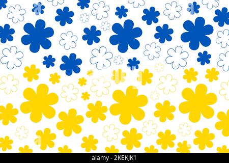 Bandiera dell'Ucraina di fiori carini blu e gialli. Stare con l'Ucraina. Illustrazione Vettoriale