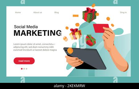 Promozione invernale di fine stagione progettazione di sfondo. Modello di landing page del marketing sui social media. Moderno concetto di design piatto della pagina web design per siti web e siti web mobili. Facile da modificare e personalizzare Illustrazione Vettoriale