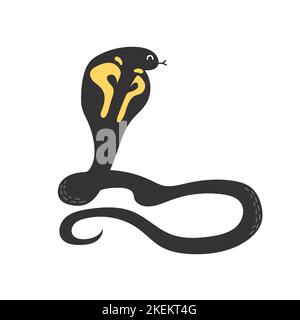 Cobra serpente africano, re cobra predatore, giungla animale cartone animato vettore illustrazione su bianco Illustrazione Vettoriale