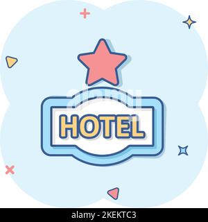 Hotel 1 stella segno icona in stile comico. Inn cartoon illustrazione vettoriale su sfondo bianco isolato. Informazioni sulle camere dell'ostello effetto splash business co Illustrazione Vettoriale