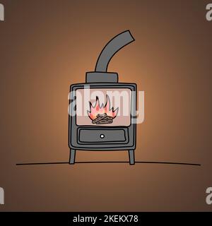 un caminetto che brucia in una stanza buia Illustrazione Vettoriale