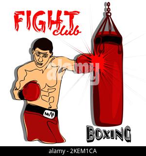 Boxer maschio nella figura vettoriale del sacchetto di punzonatura Illustrazione Vettoriale