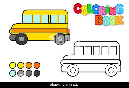 Illustrazione vettoriale di un bus scolastico. Libro da colorare per bambini Illustrazione Vettoriale