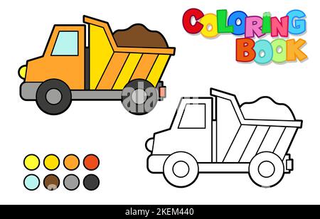 Illustrazione vettoriale di un dumper. Libro da colorare per bambini Illustrazione Vettoriale