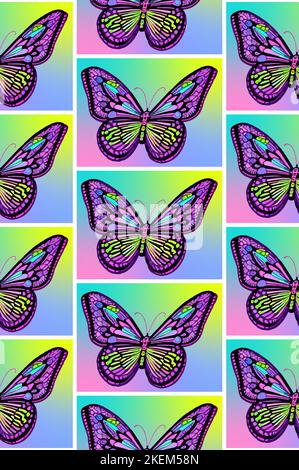 Ornamento delle mosche senza cuciture, colori brillanti, forme vettoriali punchy Illustrazione Vettoriale