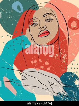 Una donna africana. Una bella donna in una linea. Illustrazione Vettoriale