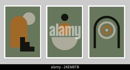 Poster con forme astratte geometriche e naturali nello stile della metà del secolo. Illustrazione Vettoriale