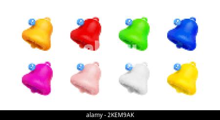 3d rendering di campane di notifica, messaggio colorato non letto su telefono o applicazione per computer. Avviso avviso, spam, chat box, conversazione online isolato ico Illustrazione Vettoriale