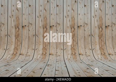 Lo sfondo curvo in parquet invecchiato - Un buon sfondo per l'esposizione di oggetti Foto Stock