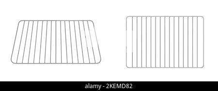 Forno a griglia, griglia, barbecue, attrezzature in acciaio per la cottura su barbecue o stufa elettrica vista frontale e dall'alto. Apparecchio da cucina isolato su bianco Illustrazione Vettoriale