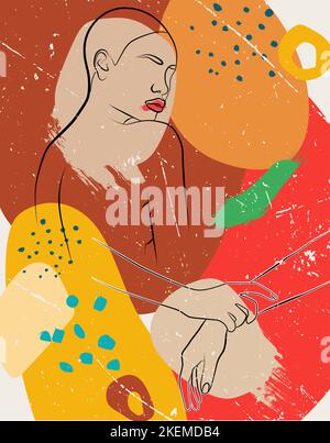 Una donna africana. Una bella donna in una linea. Illustrazione Vettoriale