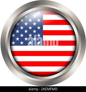 illustrazione dell'icona del badge della bandiera americana, con effetto in rilievo o 3d Illustrazione Vettoriale