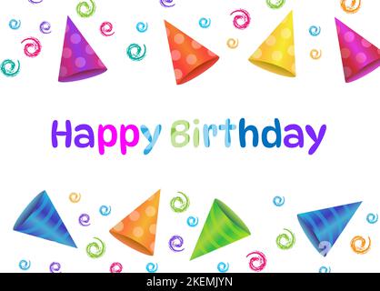 Buon compleanno. Sfondo festivo con tappi di carnevale colorati e posto per il testo. Illustrazione vettoriale Illustrazione Vettoriale