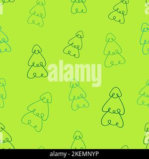 Alberi di Natale linea modello senza giunture. Inverno felice anno nuovo carta da imballaggio sfondo. Abete albero vintage decorazione vacanza, vettore illustrazione, orna carino Illustrazione Vettoriale