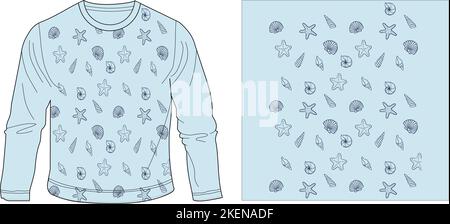 Conchiglie mare stampa completa t shirt grafica disegno vettoriale illustrazione digitale, t shirt grafica, t shirt serigrafia, abbigliamento bambini, moda bambini, v Illustrazione Vettoriale