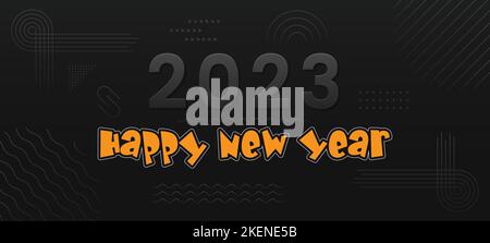 Felice anno nuovo 2023 - Banner, Poster o immagine di copertina per l'anno 2023 Post Card Design con icone colorate inverno Illustrazione Vettoriale