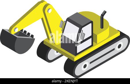 Illustrazione dell'escavatore in stile isometrico 3D isolato sullo sfondo Illustrazione Vettoriale