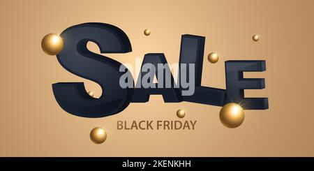 Sfondo vendita black friday con palloncini e VENDITA scritta su sfondo dorato. Sfondo vettoriale universale per poster, banner, volantini Illustrazione Vettoriale