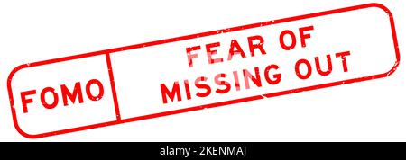 Grunge rosso FOMO paura di perdere fuori parola quadrato sigillo timbro di gomma su sfondo bianco Illustrazione Vettoriale