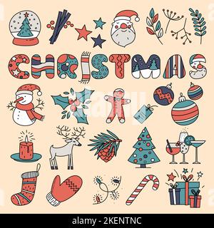 Carino natale e nuovo anno set. Illustrazione Vettoriale