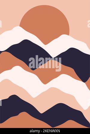 Astratto colorato montagne paesaggio poster. Illustrazione Vettoriale