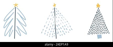 Icona lineare albero di Natale. Set di icone cute albero di natale su sfondo bianco. Illustrazione vettoriale. Icone delle festività Illustrazione Vettoriale