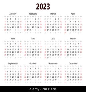 2023 Illustrazione vettoriale del calendario. modello calendario 2023. Semplice design del calendario. Calendario Illustrazione Vettoriale