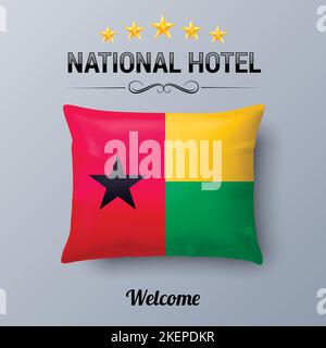 Cuscino realistico e bandiera di Guinea-Bissau come Symbol National Hotel. Copertina con bandiera con bandiera a colori Illustrazione Vettoriale