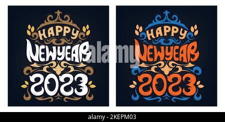 Felice anno nuovo 2023 tipografia decorativa e lettere a mano per la stampa di poster e t-shirt Illustrazione Vettoriale