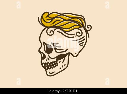Disegno artistico vintage di un cranio e capelli gialli Illustrazione Vettoriale