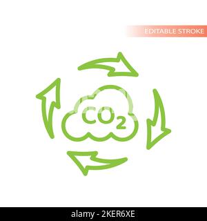 CO2 icona vettore di linee a forma di nuvola e frecce. Simbolo del ciclo di inquinamento da anidride carbonica. Illustrazione Vettoriale