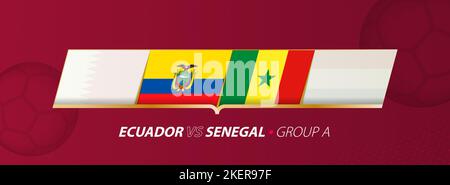 Ecuador - illustrazione della partita di calcio del Senegal nel gruppo A. bandiere vettoriali. Illustrazione Vettoriale
