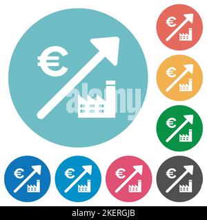 Aumento dei prezzi europei della centrale elettrica icone bianche piatte su sfondi di colore rotondo Illustrazione Vettoriale