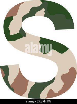 Lettera alfabetica inglese S, stile cachi isolato su sfondo bianco - illustrazione vettoriale Illustrazione Vettoriale
