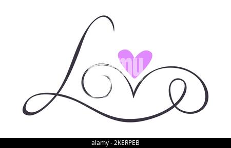 Amore passione scritta con cuore, pennello iscrizione. Illustrazione vettoriale Illustrazione Vettoriale