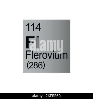 Elemento chimico di Flerovium di Mendeleev Tavola periodica su sfondo grigio. Illustrazione vettoriale a colori: Mostra il numero, il simbolo, il nome e il peso atomico Illustrazione Vettoriale