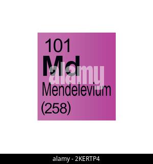 Mendelevium elemento chimico di Mendeleev Tavola periodica su sfondo rosa. Illustrazione vettoriale a colori: Mostra il numero, il simbolo, il nome e la weig atomica Illustrazione Vettoriale