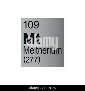 Meitnerium Chemical Element of Mendeleev Periodic Table on grey background. Illustrazione vettoriale a colori: Mostra numero, simbolo, nome e peso atomico Illustrazione Vettoriale