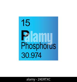 Fosforo elemento chimico di Mendeleev Tavola periodica su sfondo blu. Illustrazione vettoriale a colori: Mostra numero, simbolo, nome e peso atomico Illustrazione Vettoriale