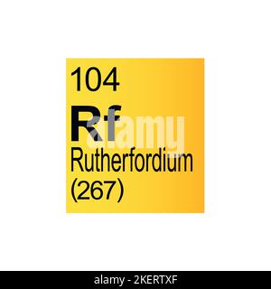 Rutherfordium elemento chimico di Mendeleev Tavola periodica su sfondo giallo. Illustrazione vettoriale a colori: Mostra il numero, il simbolo, il nome e l'atomico Illustrazione Vettoriale