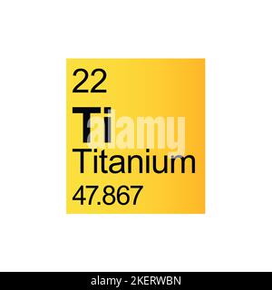 Elemento chimico al titanio della Tavola periodica Mendeleev su sfondo giallo. Illustrazione Vettoriale