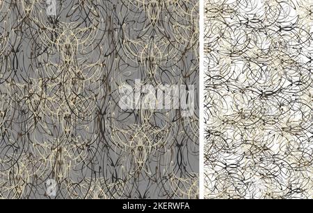 Sfondo testurizzato in tonalità di grigio con riflessi a farfalla dorati lineari - due opzioni. Motivo senza cuciture come un pizzo per ricami, piastrelle, interni Foto Stock