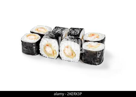 Makizushi involtini con tempura di gamberi e riso avvolto in nori Foto Stock