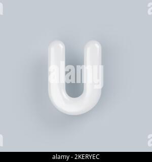 3D lettera U maiuscola bianca in plastica con superficie lucida su sfondo grigio. Illustrazione Vettoriale