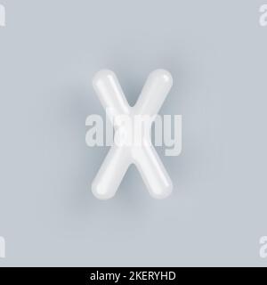 3D lettera X maiuscola bianca in plastica con superficie lucida su sfondo grigio. Illustrazione Vettoriale