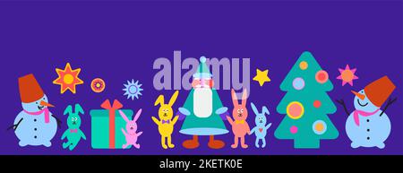 Banner Web di Natale e Capodanno o confine con i personaggi di Natale. Illustrazione Vettoriale