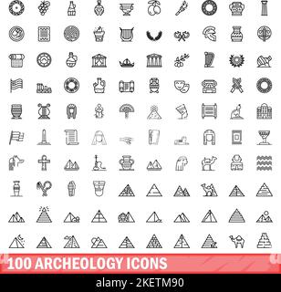 100 icone archeologiche. Illustrazione di 100 icone archeologiche set di vettori isolati su sfondo bianco Illustrazione Vettoriale