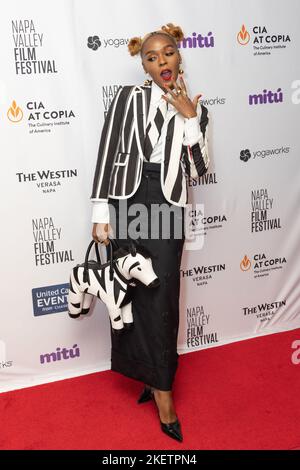 Napa, Stati Uniti. 13th Nov 2022. NAPA, CALIFORNIA - 13 NOVEMBRE: L'attrice Janelle Monae del film 'Glass Onion' partecipa alla vetrina NVFF 2022 del Napa Valley Film Festival, del cibo e del vino presso la CIA di Copia (The Culinary Institute of America) il 13 novembre 2022 a Napa, California. Foto: Foto Happy Photos/imageSPACE/Sipa USA Credit: Sipa USA/Alamy Live News Foto Stock