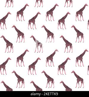 Modello vettoriale senza cuciture di giraffa rosa piatta Illustrazione Vettoriale