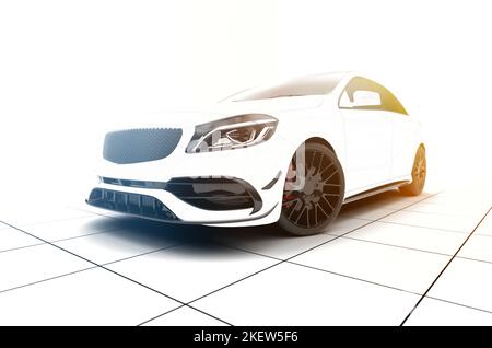 Bella auto sportiva wireframe generico senza marchio in luce del sole: 3D illustrazione Foto Stock